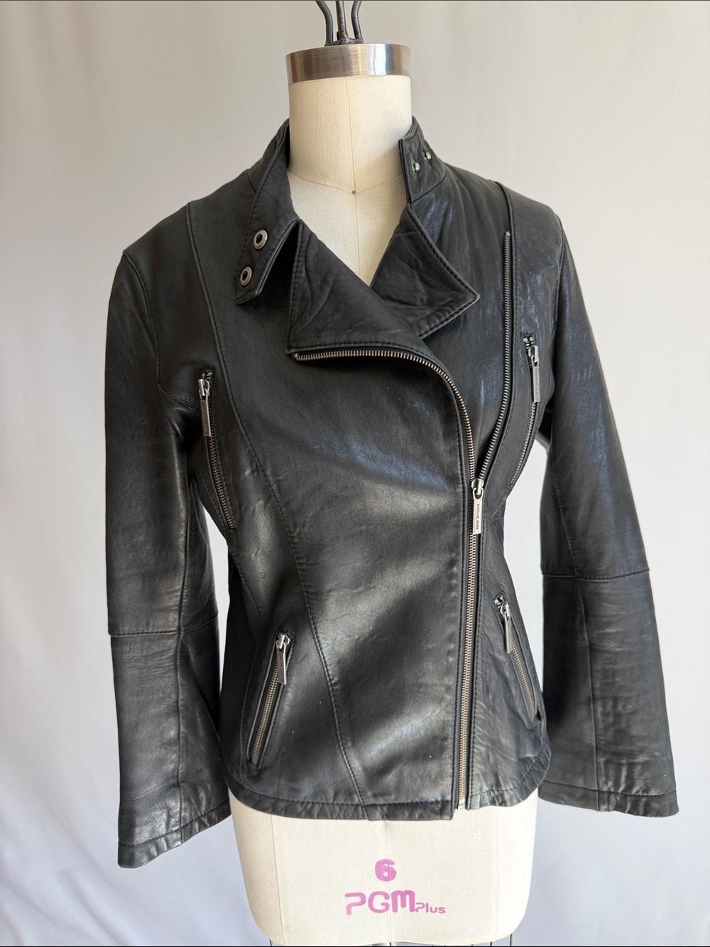 Michael Kors Black Leather Asymmetrical Moto Jacket